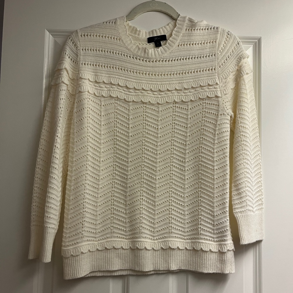 J Crew Sweater White Scalloped Women’s Size Small
